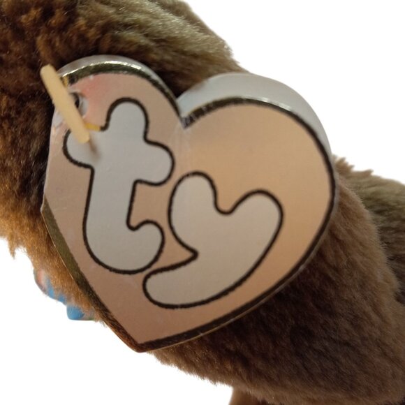 Ty Attic Treasures Bunny Brown Jointed Plush Rose Blue Bow Stuffed Rabbit NEW - Picture 7 of 11